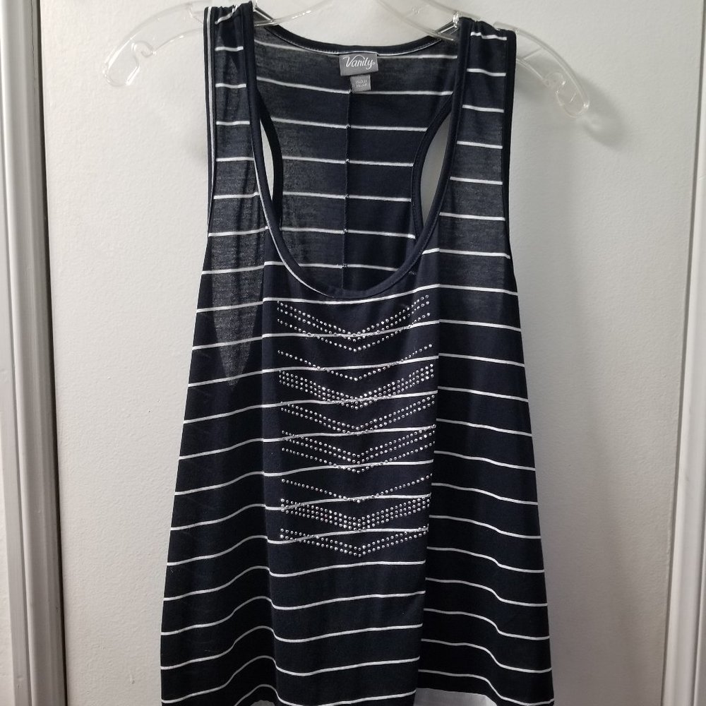 nautical tank top with studded front and sheer hem